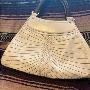 Cole Haan Cream Tote with Intricate Pattern and Structured Design
